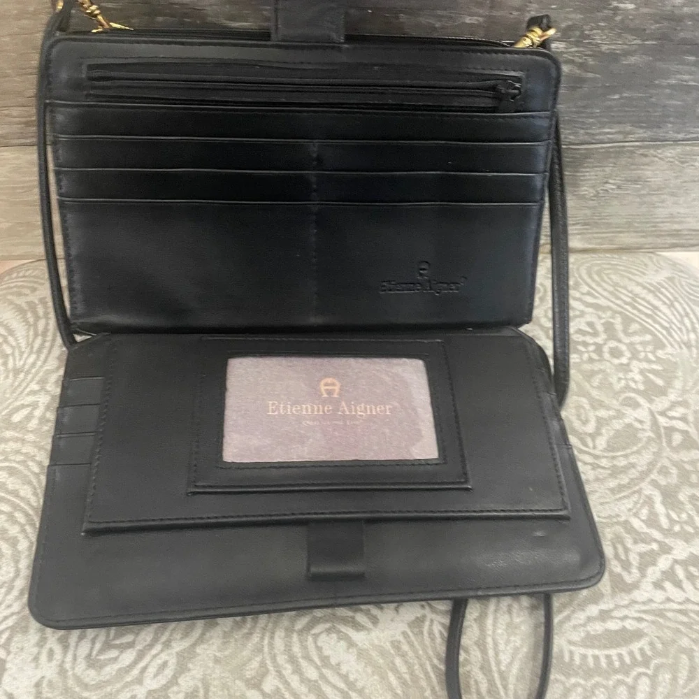 Etienne Aigner Black Leather Crossbody Bag Wallet Organizer Clutch Vintage Style - Picture 3 of 7